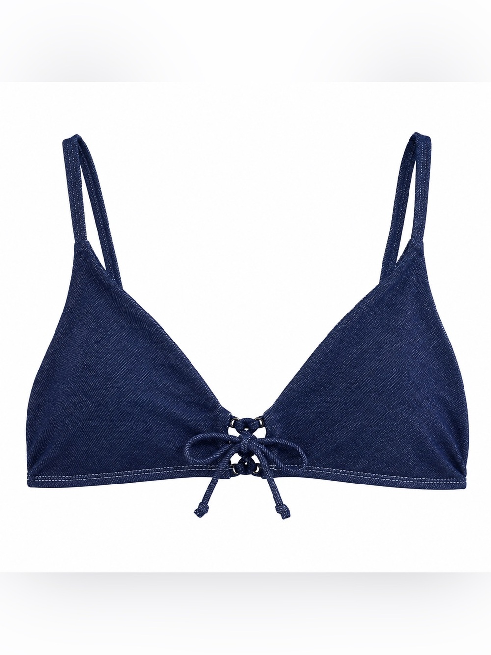 NWT Motel Rocks Navy Denim Look Lace Up Bikini Top Y2K Beach Club Swim